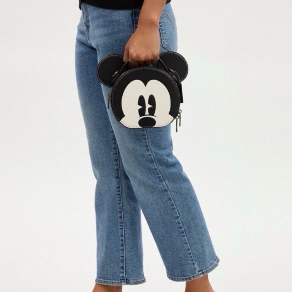Coach Black & White Mickey Ear Leather Crossbody Bag - Picture 2 of 3
